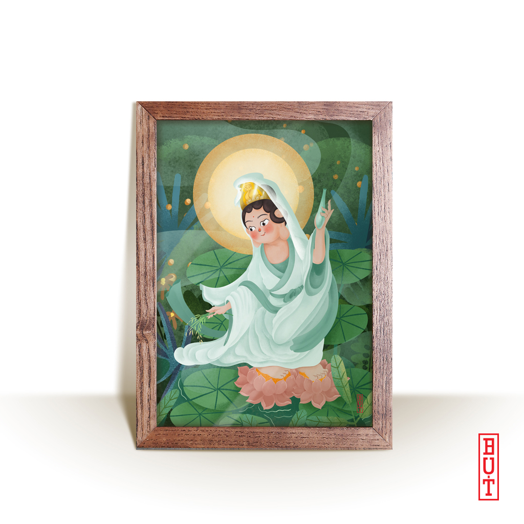 Tranh Quan Thế Âm Bồ Tát Cầm Tịnh Bình Dương Liễu