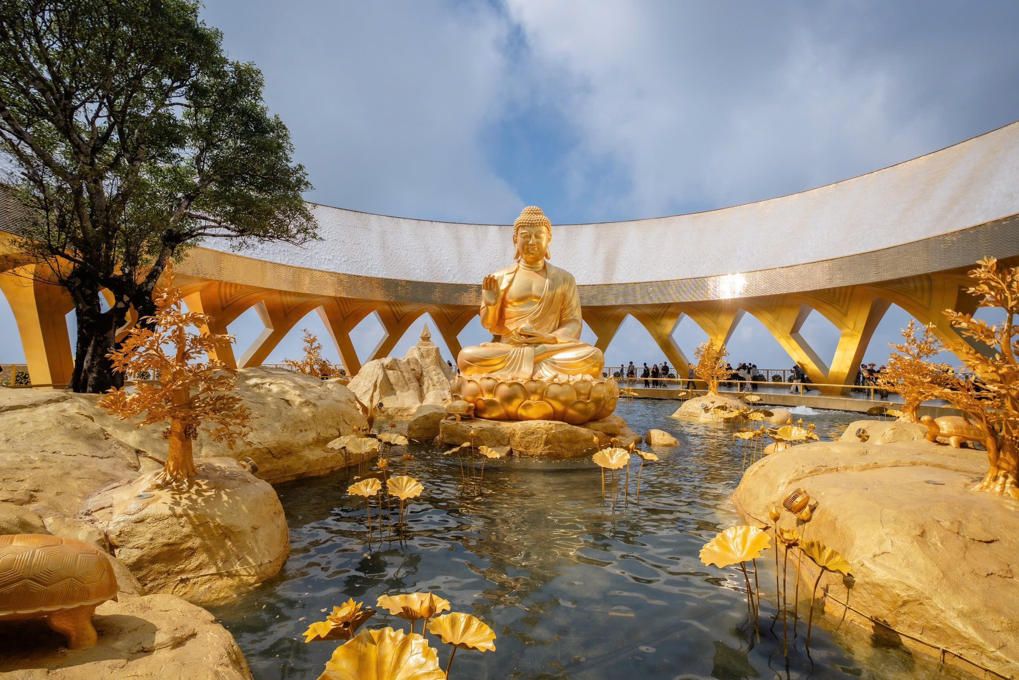 Tôn tượng Đức Phật Câu Na Hàm Mâu Ni được tạo tác bên gốc sung cổ có tuổi đời nhiều thập kỷ